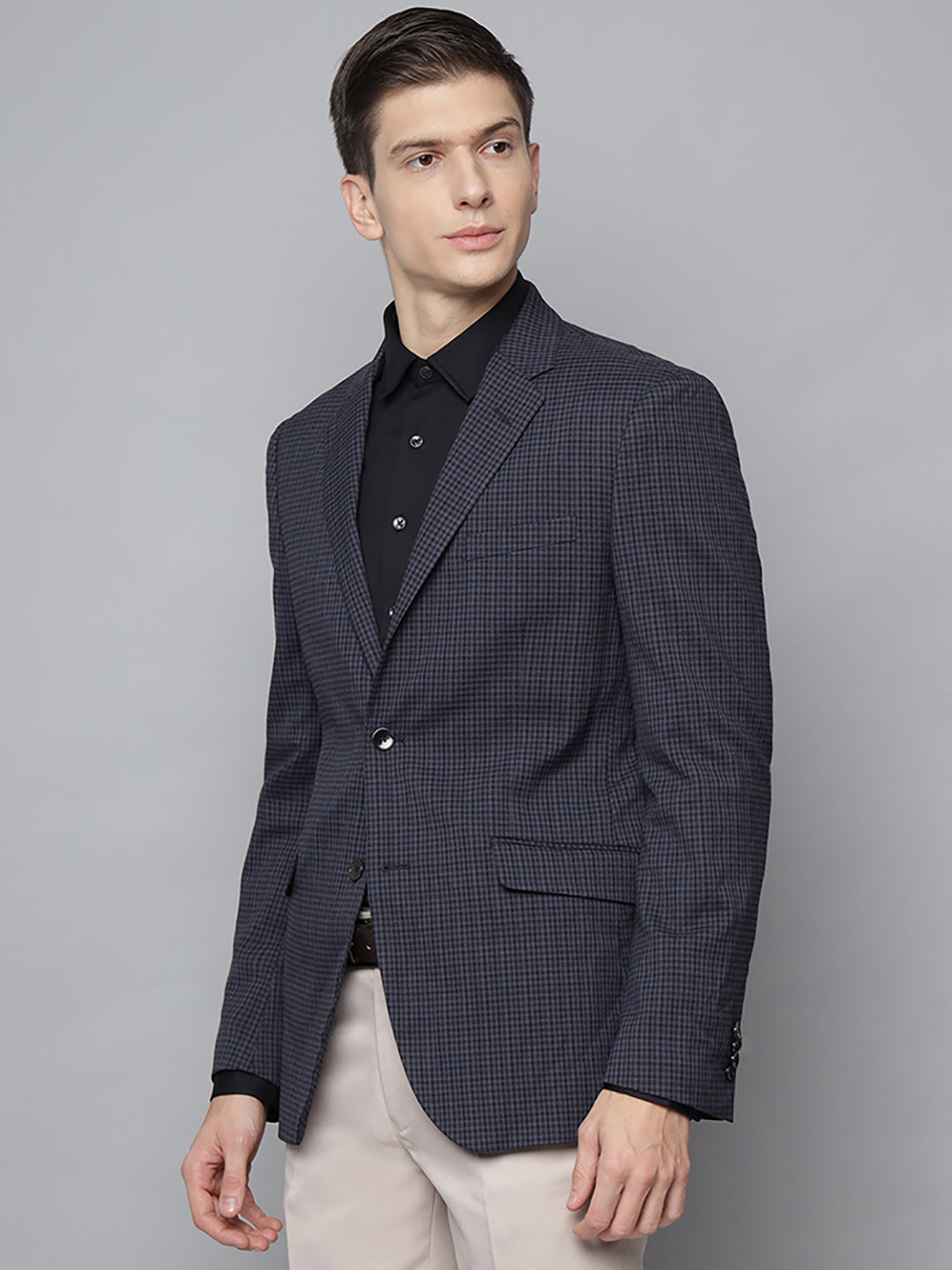 Lindbergh Men Blue Checked Collar Blazer