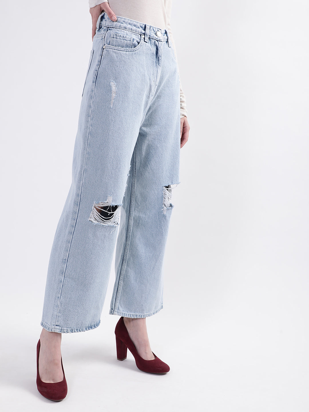 Elle Women Blue Solid Flared Jeans