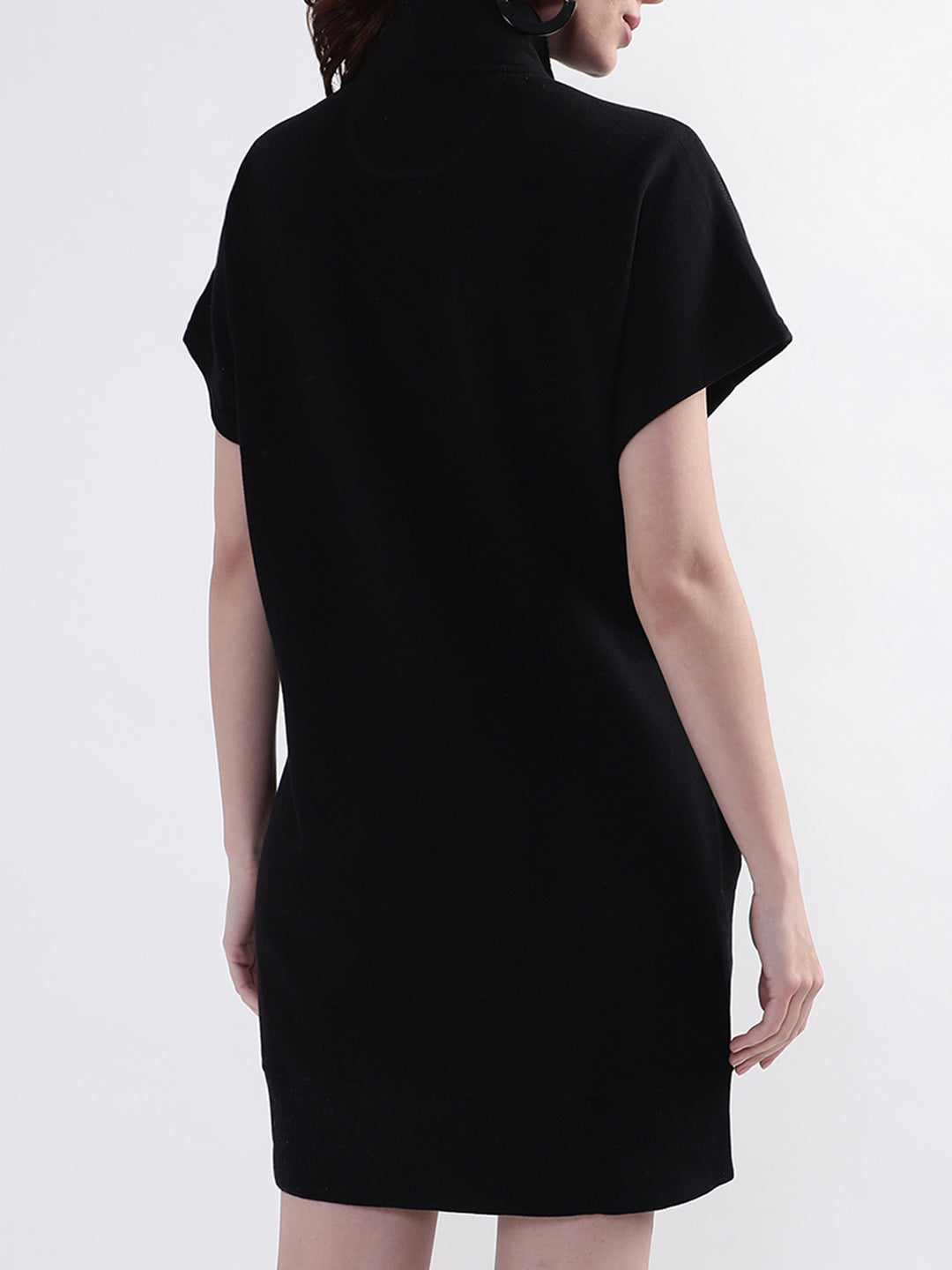 DKNY Women Black Solid High Neck Dress