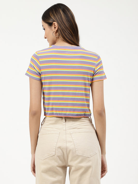 Elle Women Multi Striped Round Neck TShirt