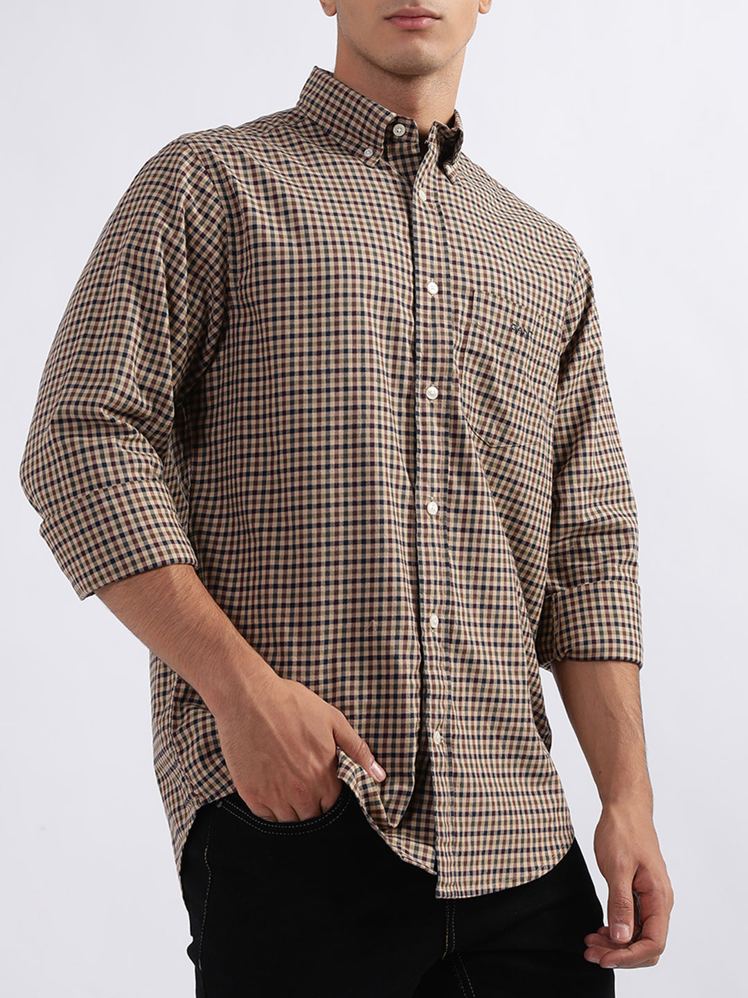 Gant Hazelwood Beige Checked Regular Fit Shirt