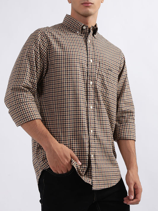 Gant Hazelwood Beige Checked Regular Fit Shirt