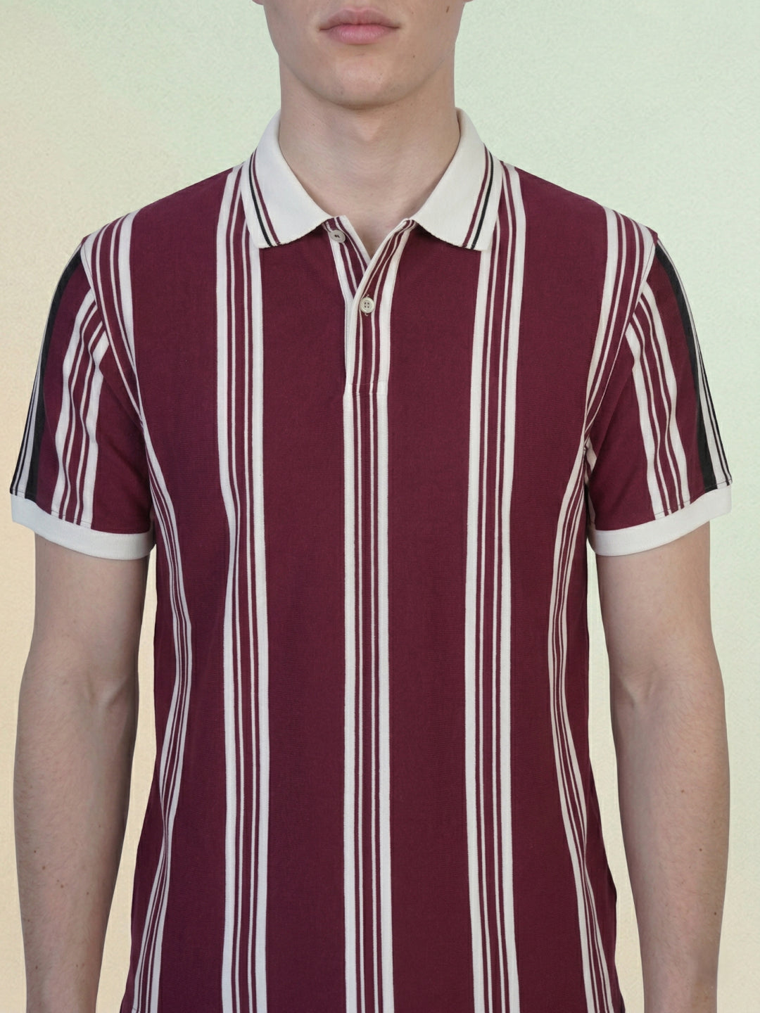 Iconic Men Maroon Striped Regular Fit Polo T-Shirt