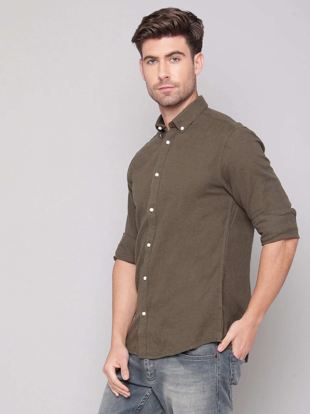 Bruun & Stengade Men Green Solid Collar Shirt