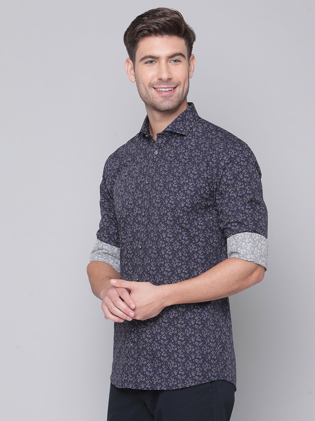 Bruun & Stengade Men Blue Printed Cutaway Collar Shirt