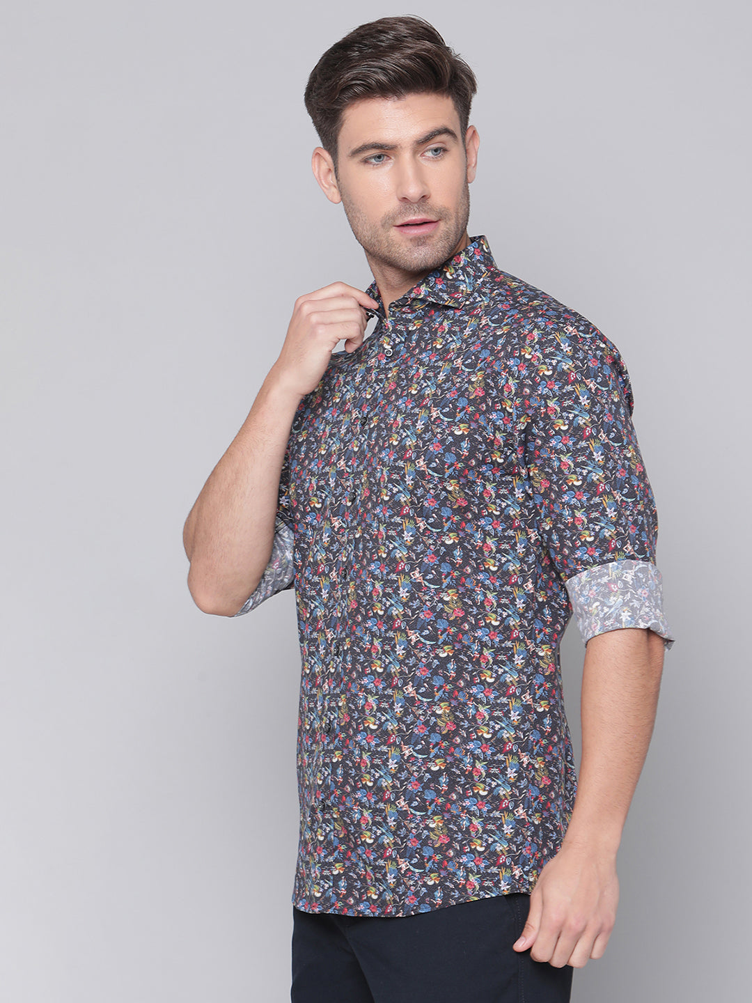 Bruun & Stengade Men Blue Printed Cutaway Collar Shirt