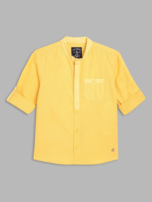 Blue Giraffe Boys Yellow Solid Collar Shirt