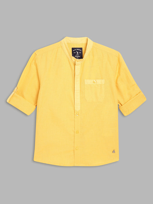 Blue Giraffe Boys Yellow Solid Collar Shirt