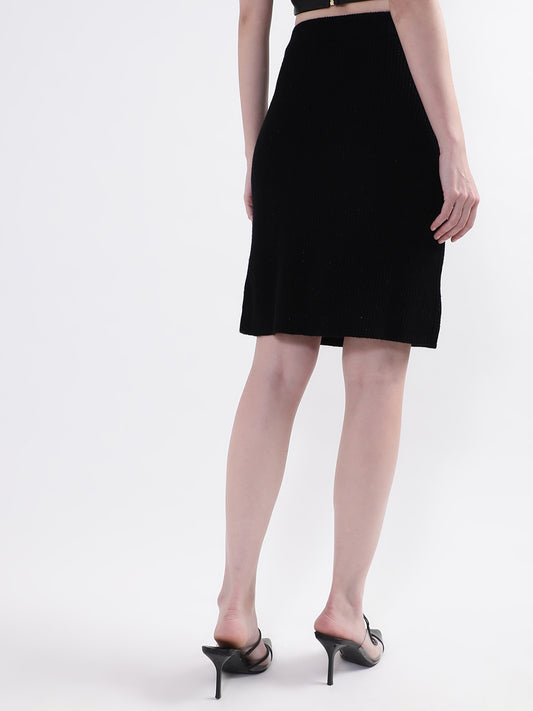 Centre Stage Women Black Solid Regular Fit Skirt