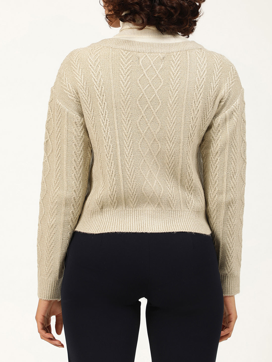 Centre Stage Women Grey Solid V Neck Sweater