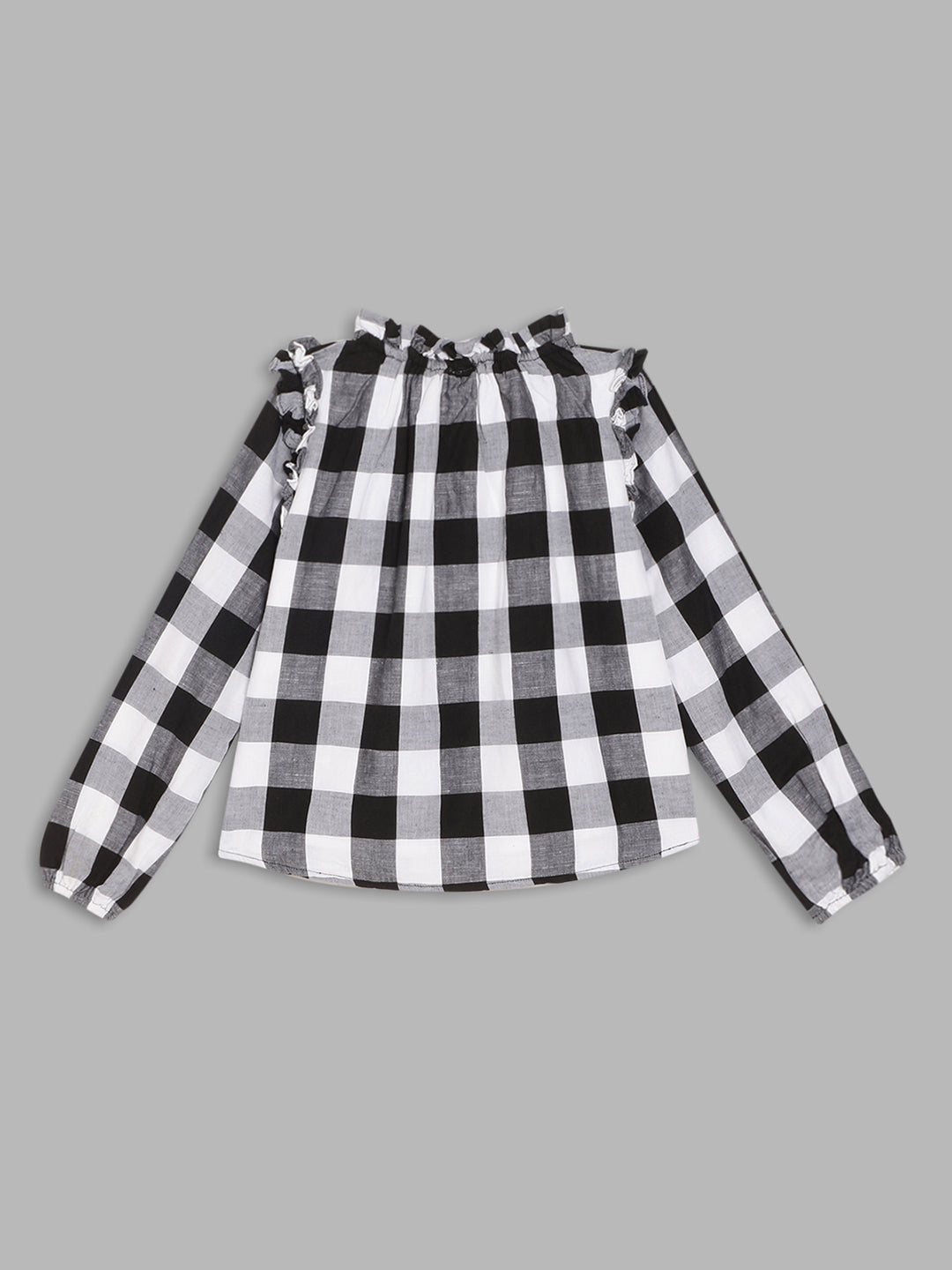 Elle Kids Girls Black Checked Round Neck Top