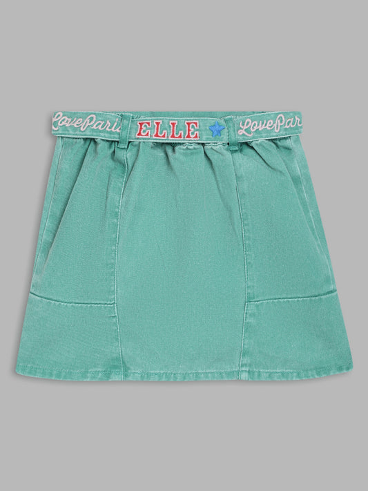 Elle Kids Girls Green Solid Regular Fit Skirt