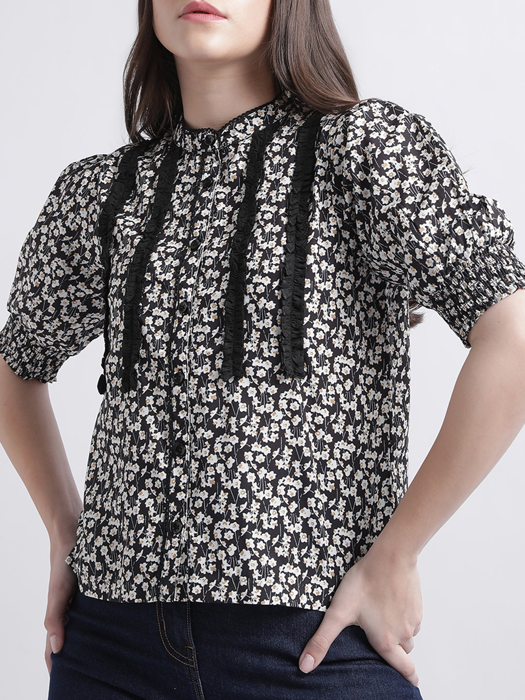 Centre Stage Women Multi Band Collar Printed Top