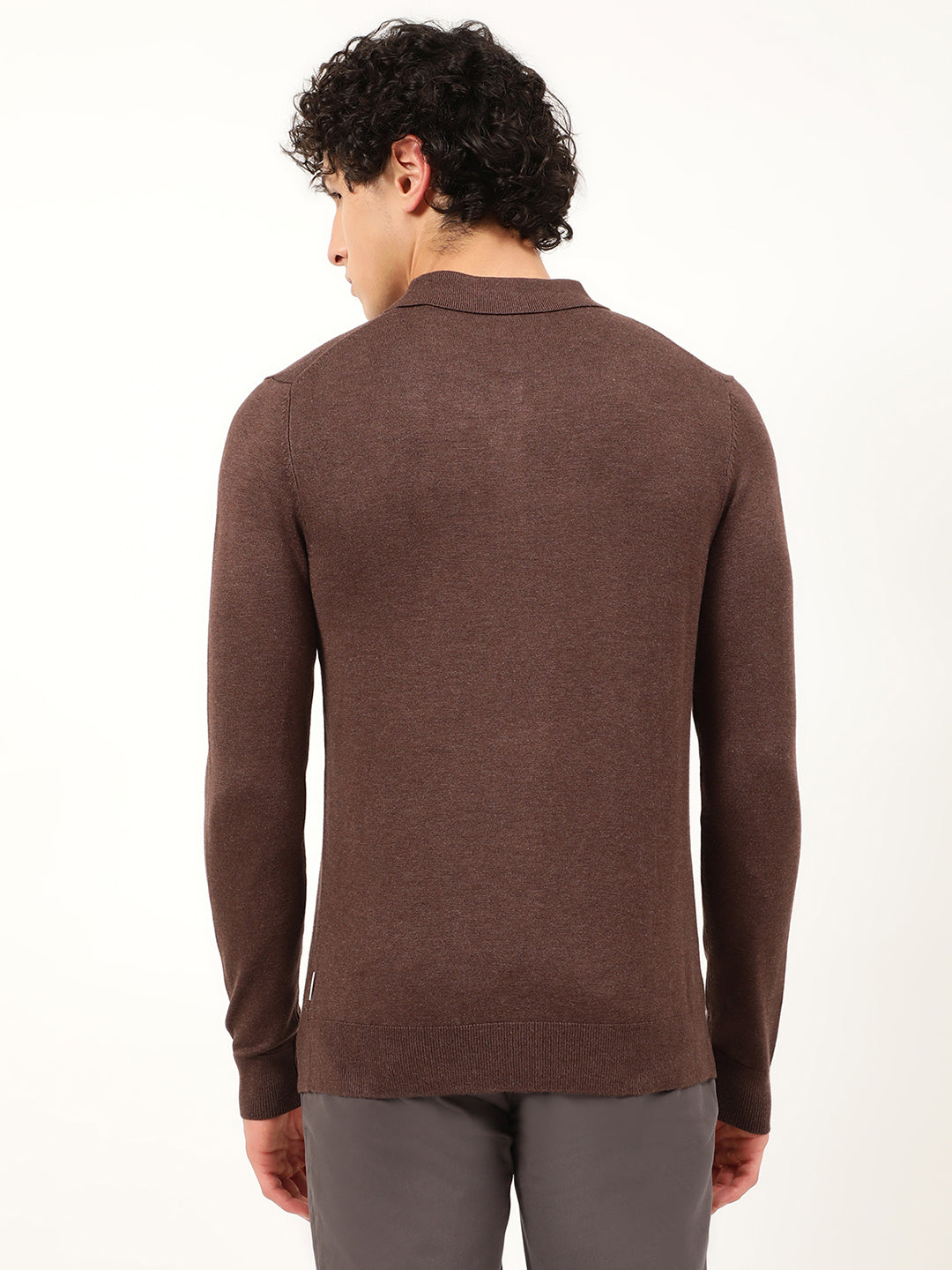 Lindbergh Men Brown Solid Round Neck Sweater