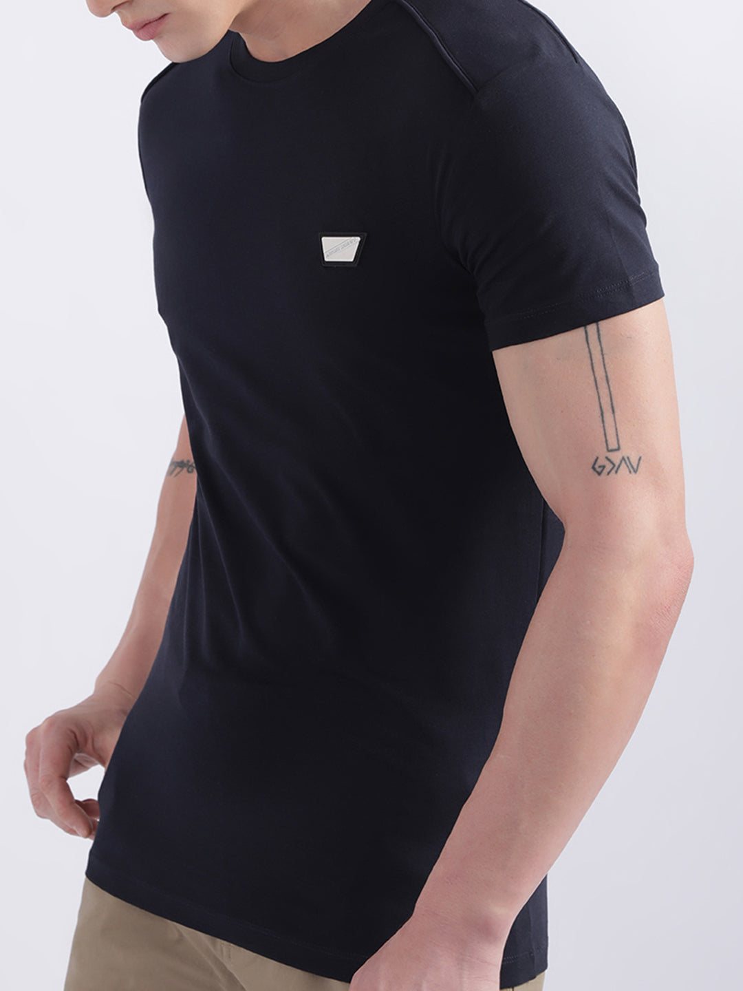 Antony Morato Men Blue Cotton Solid Slim Fit T-shirt