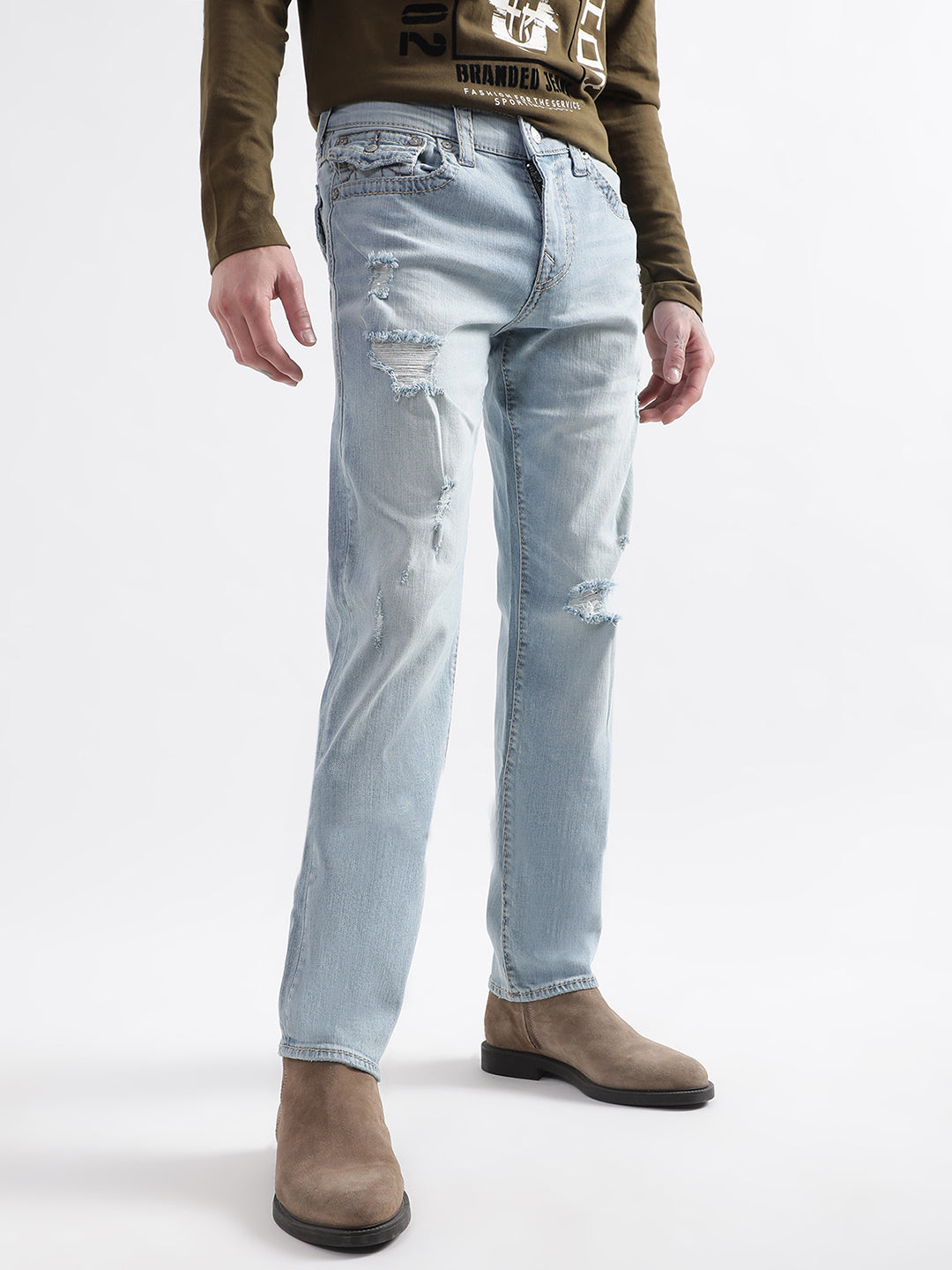 Men's Ripped Jeans Stretch Skinny Slim Denim Pants Washed Blue Boys Jean  Trouser | eBay