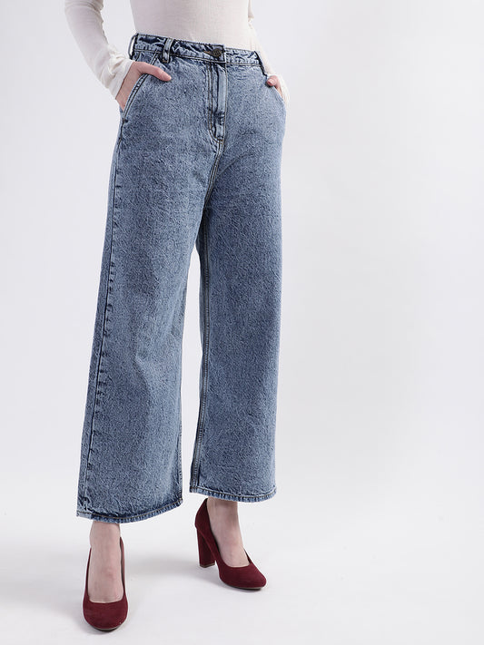 Elle Women Blue Solid Flared Jeans