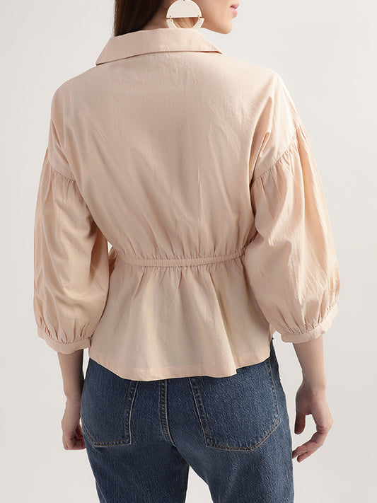 Elle Women Beige Solid Collar Top