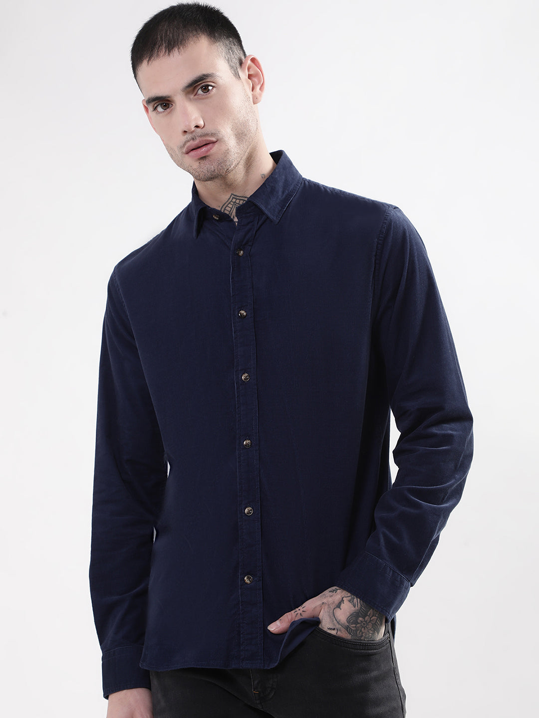 Matinique Men Navy Blue Solid Collar Shirt