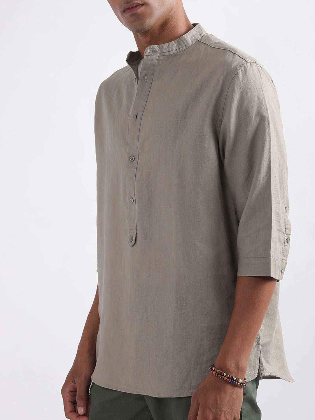 Antony Morato Band Collar Cotton Linen Casual Shirt