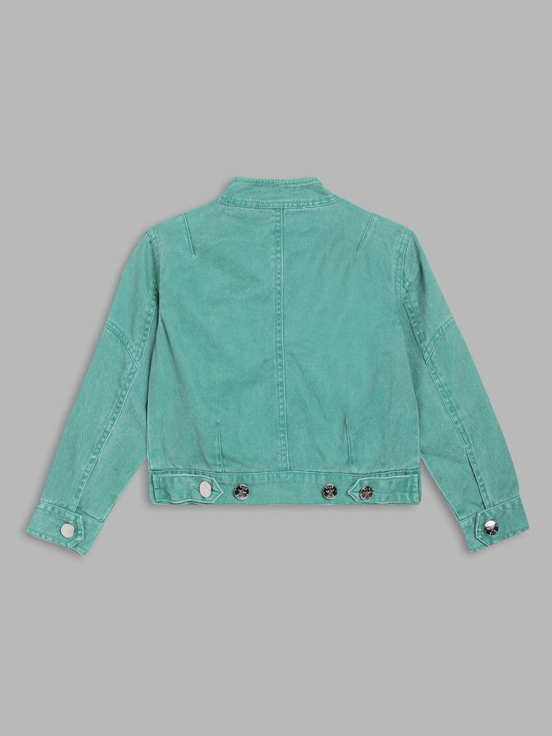 Elle Kids Girls Green Solid Band Collar Jacket