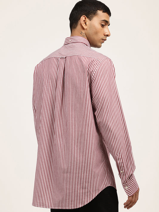 Gant Maroon Striped Regular Fit Shirt
