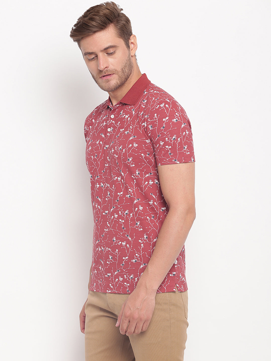 Lindbergh Men Red Printed Polo TShirt