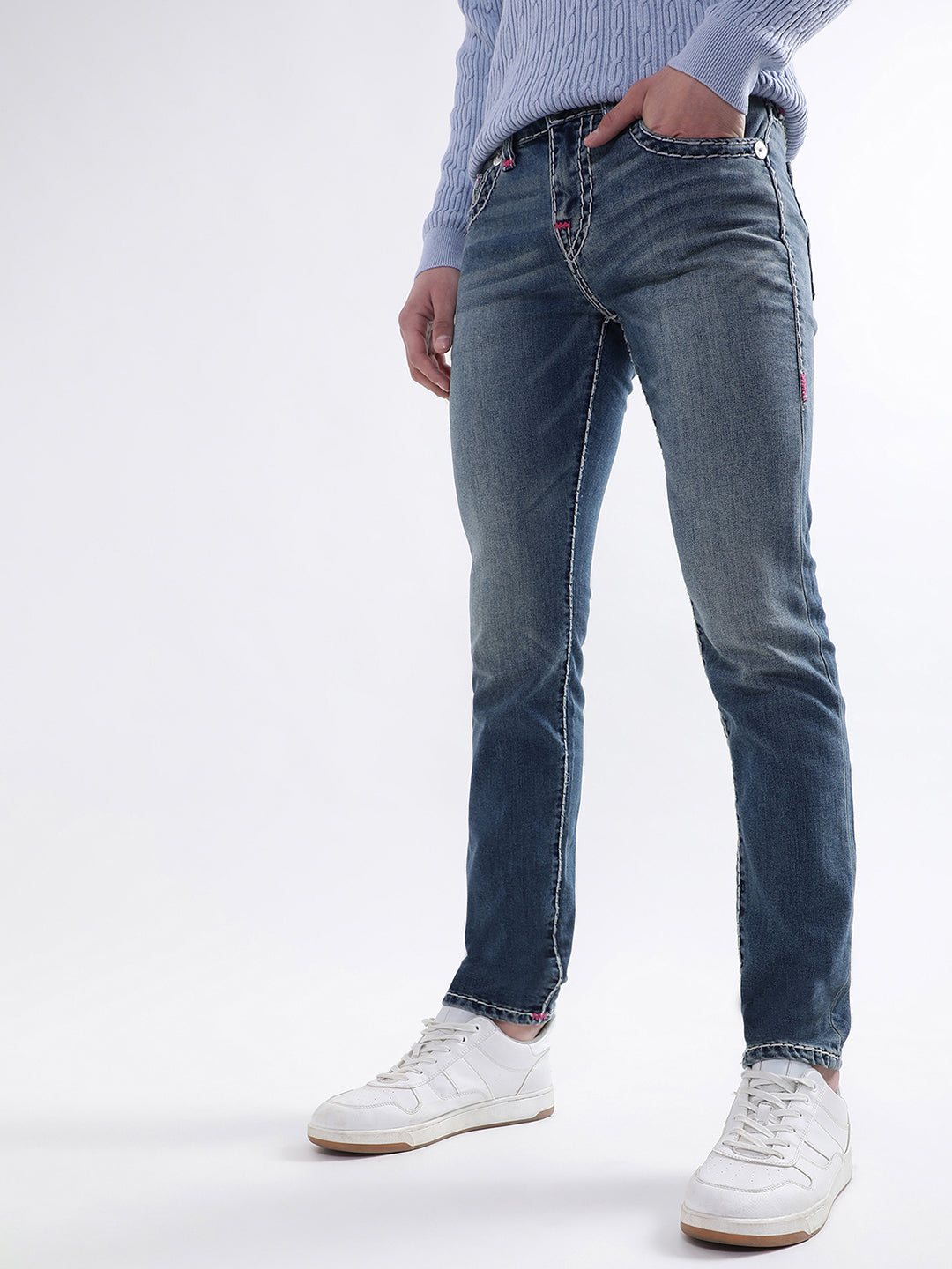 True Religion Men Blue Solid Skinny Fit Jeans