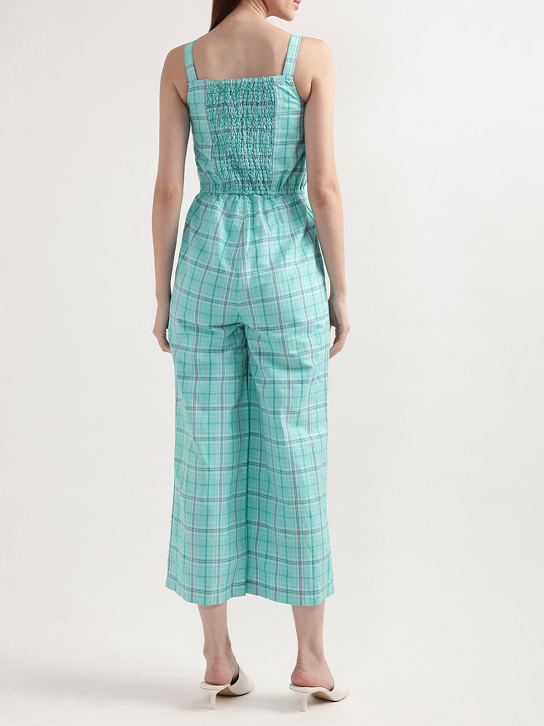 Elle Women Green Checked V Neck Jumpsuit