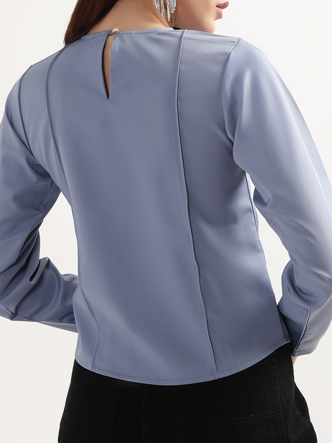 Centre Stage Women Blue Solid Round Neck Top