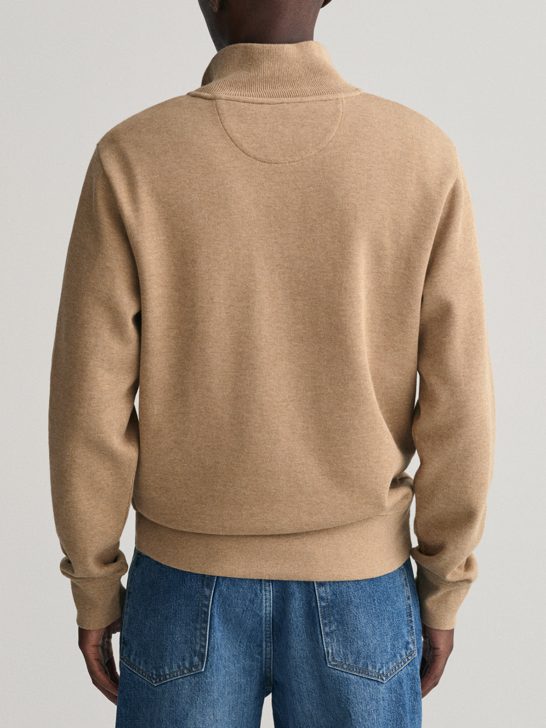 Gant Men Khaki Solid Full Sleeves Stand Collar Sweatshirt
