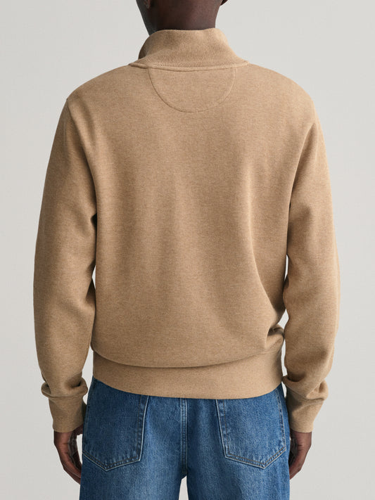 Gant Men Khaki Solid Full Sleeves Stand Collar Sweatshirt