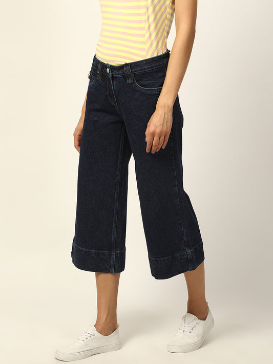 Elle Women Blue Solid Flared Fit Jeans