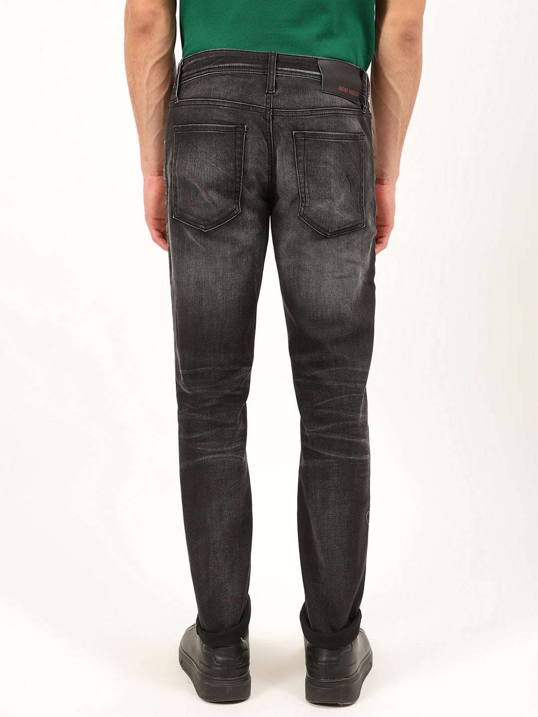 Antony Morato Men Black Tapered Fit Low Distress Heavy Fade Jeans