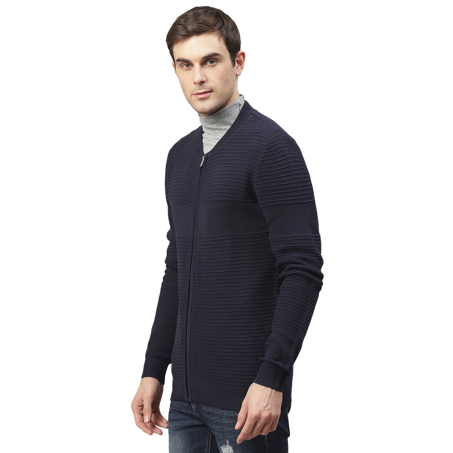 Lindbergh Men Blue Solid Mandarin Collar Sweater