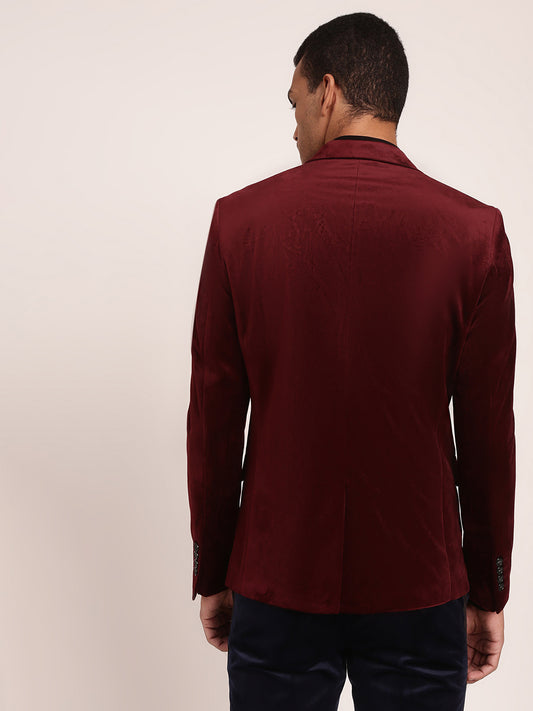 Lindbergh Men Burgundy Solid Collar Blazer