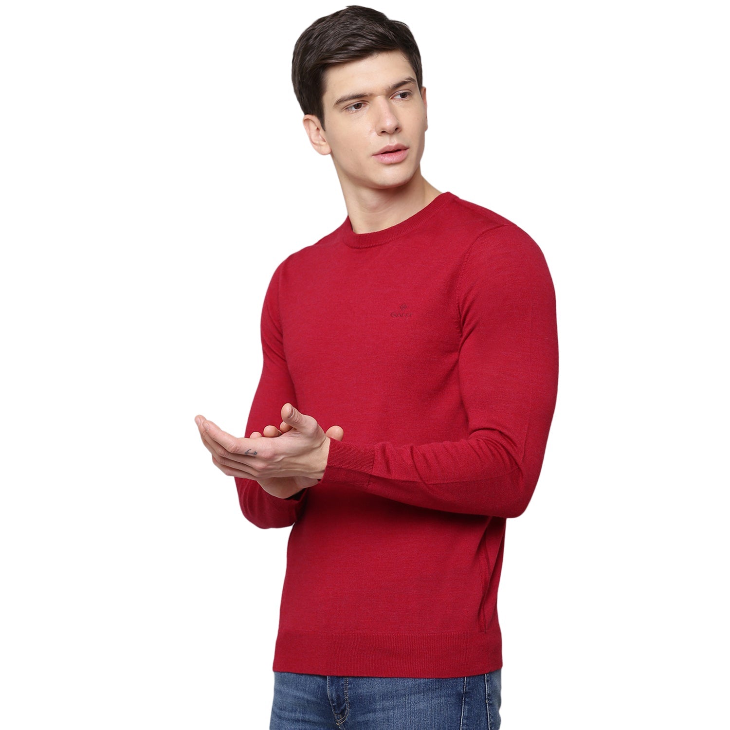 Gant Men Red Solid Round Neck Sweater