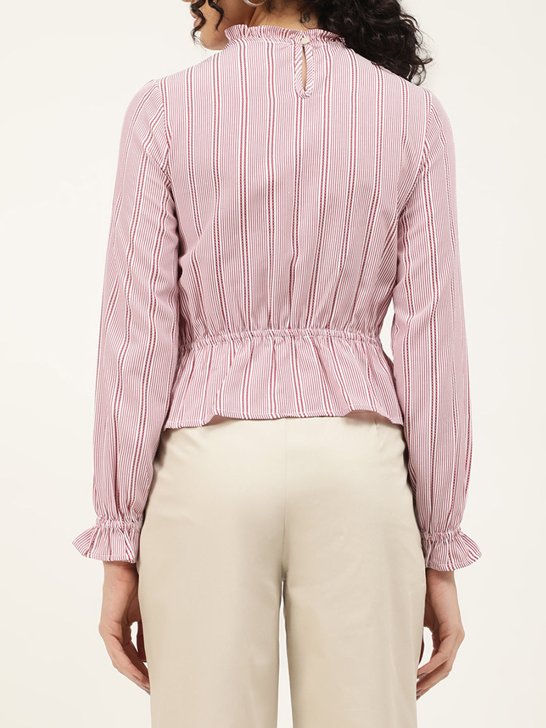 Elle Women Lilac Striped Round Neck Top