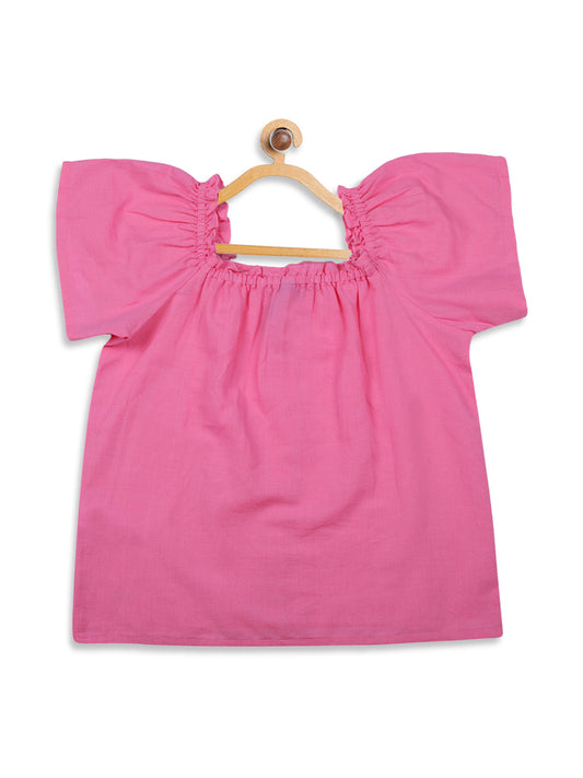 Blue Giraffe Girls Pink Solid Square Neck Top