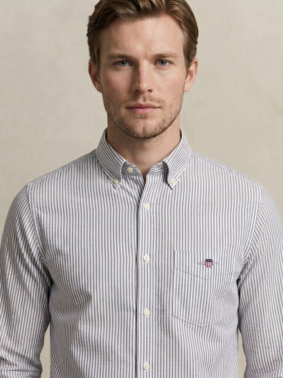 Gant Men Blue Striped Regular Fit Classic Oxford Shirt