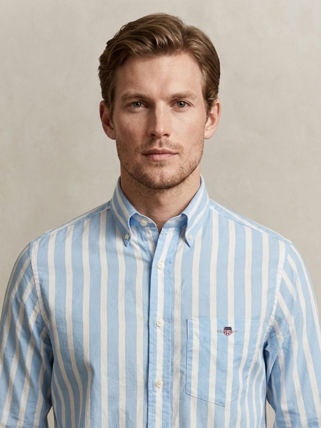 Gant Men Blue Striped Regular Fit Classic Poplin Shirt