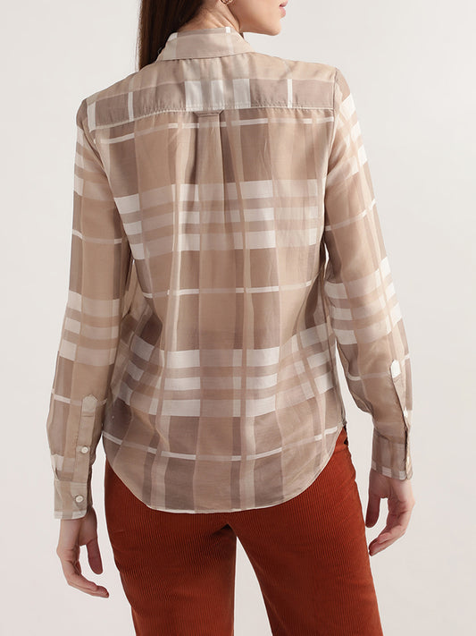 Gant Beige Checked Relaxed Fit Shirt