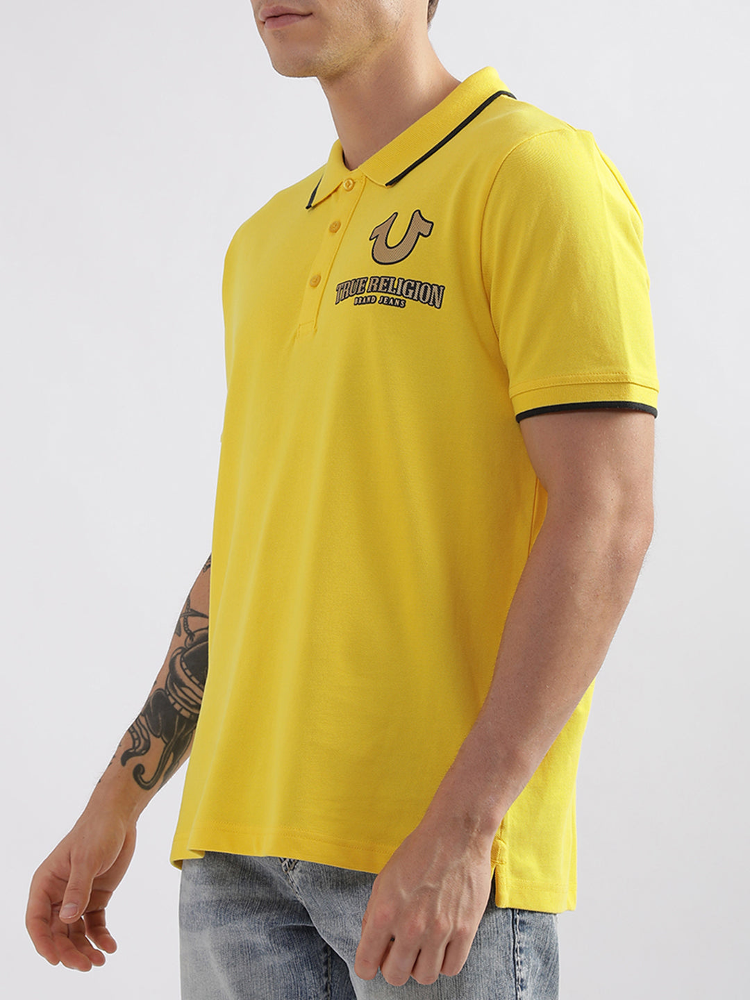 True Religion Men Yellow Solid Polo TShirt