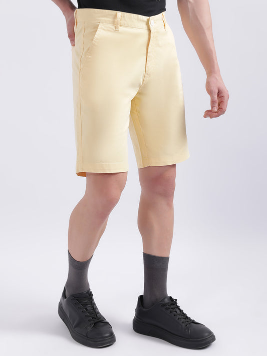 Iconic Men Yellow Solid Regular Fit Shorts