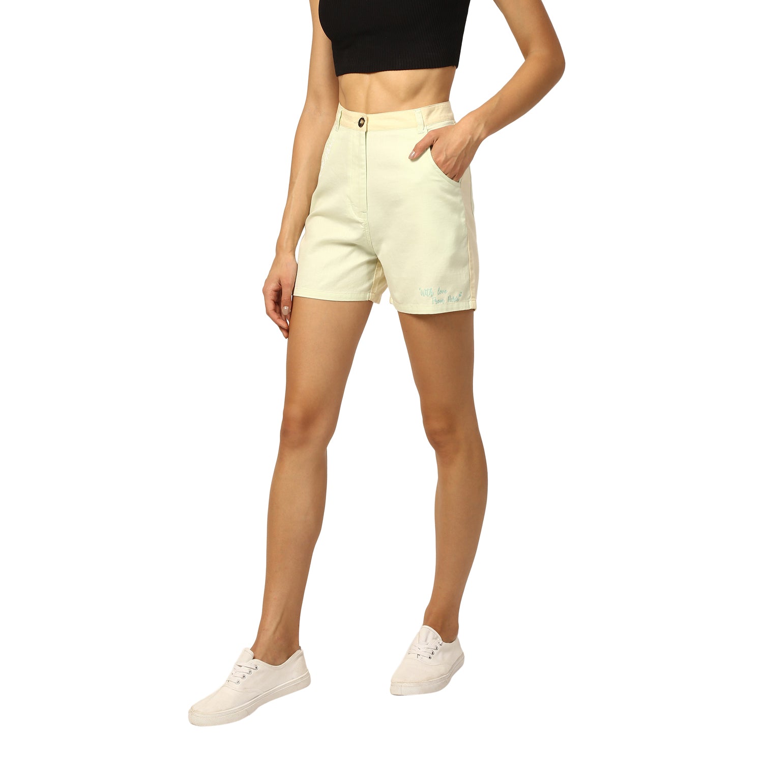 Elle Women Yellow Solid Regular Fit Shorts