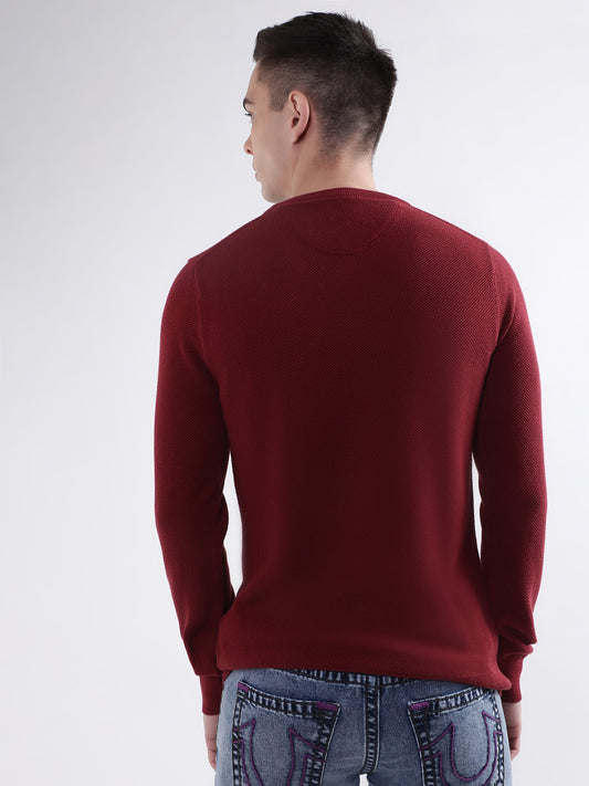 Gant Men Red Solid Round Neck Sweater