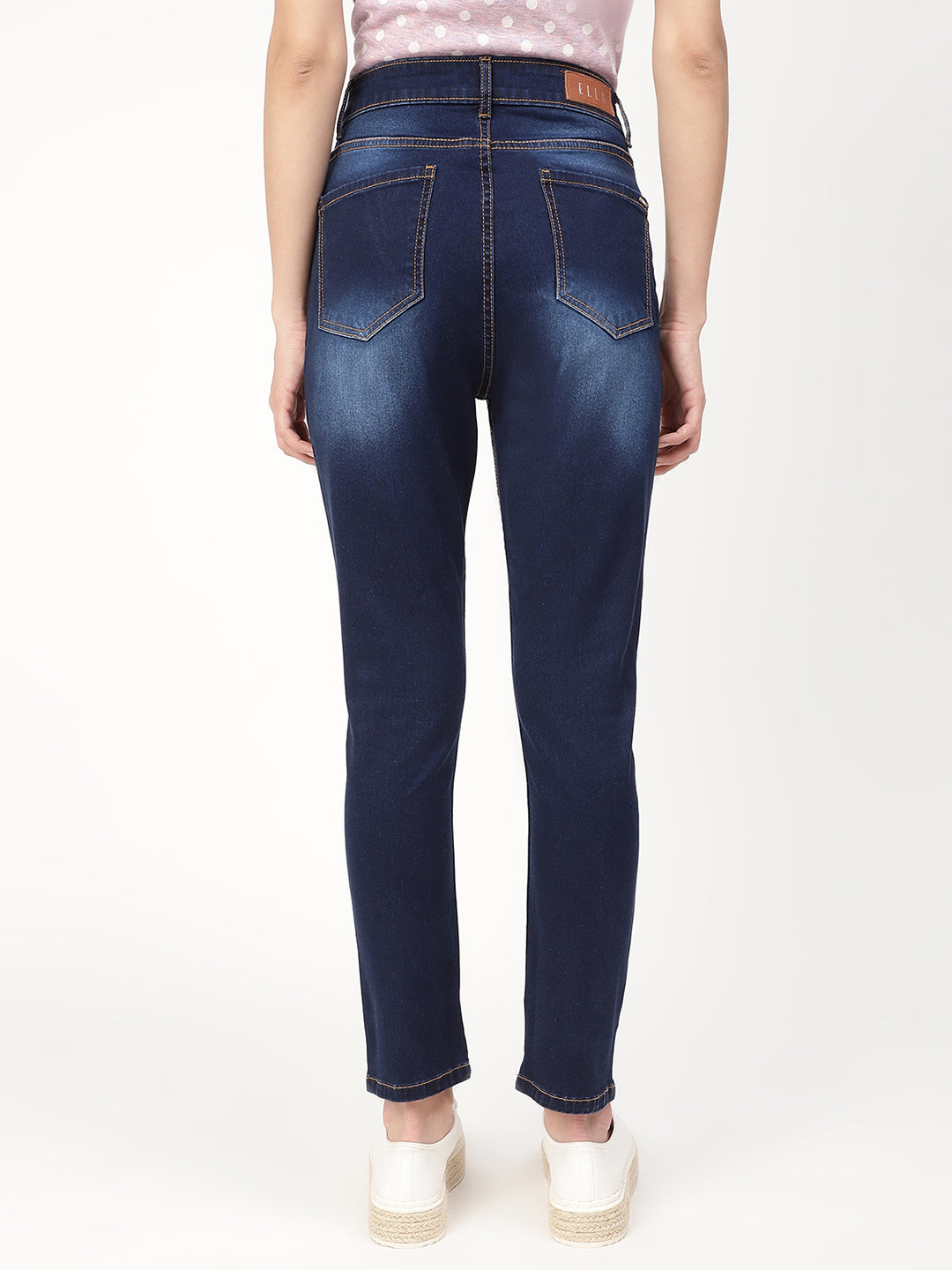 Elle Women Blue Solid Skinny Fit Jeans