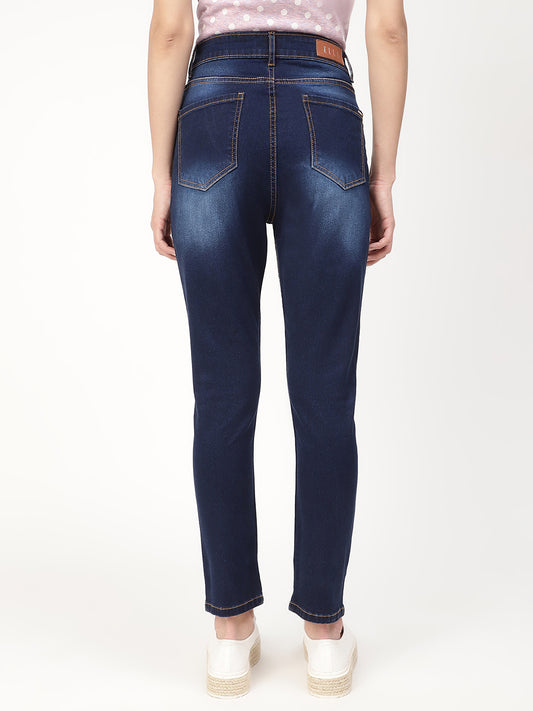 Elle Women Blue Solid Skinny Fit Jeans
