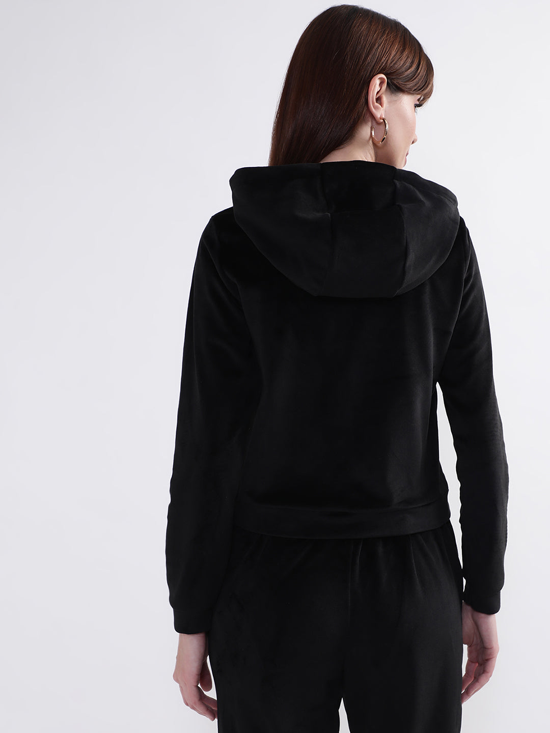 Elle Women Black Solid Round Neck Sweatshirt