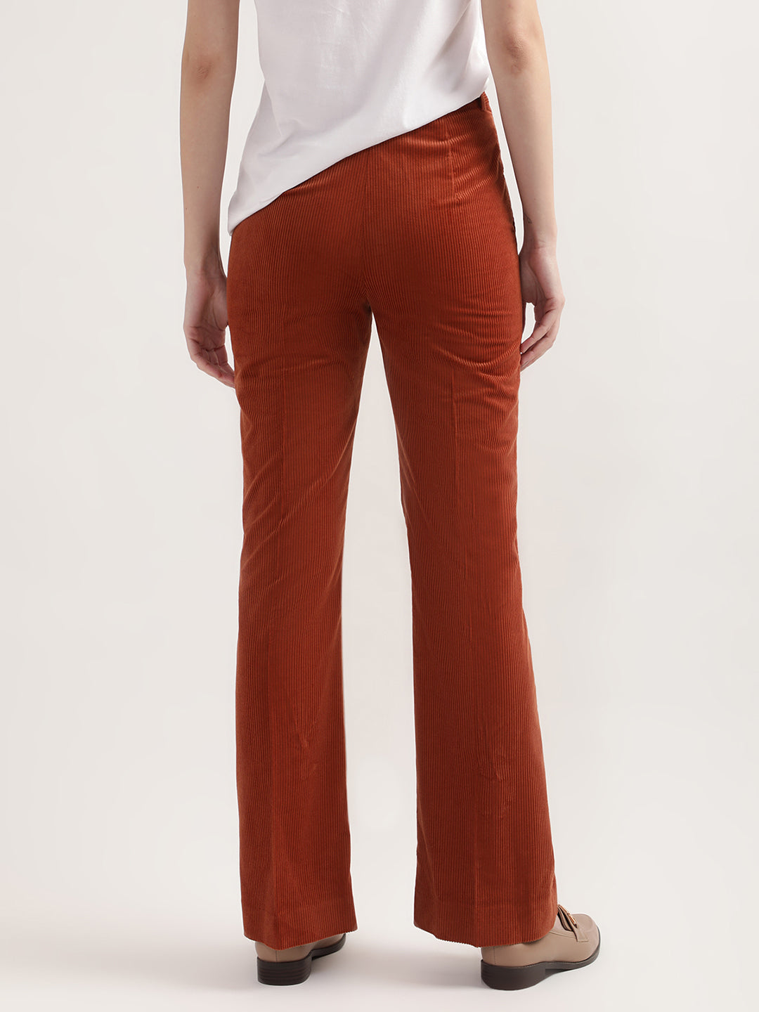 Gant Women Rust Striped Cotton Straight Fit Bootcut Trousers